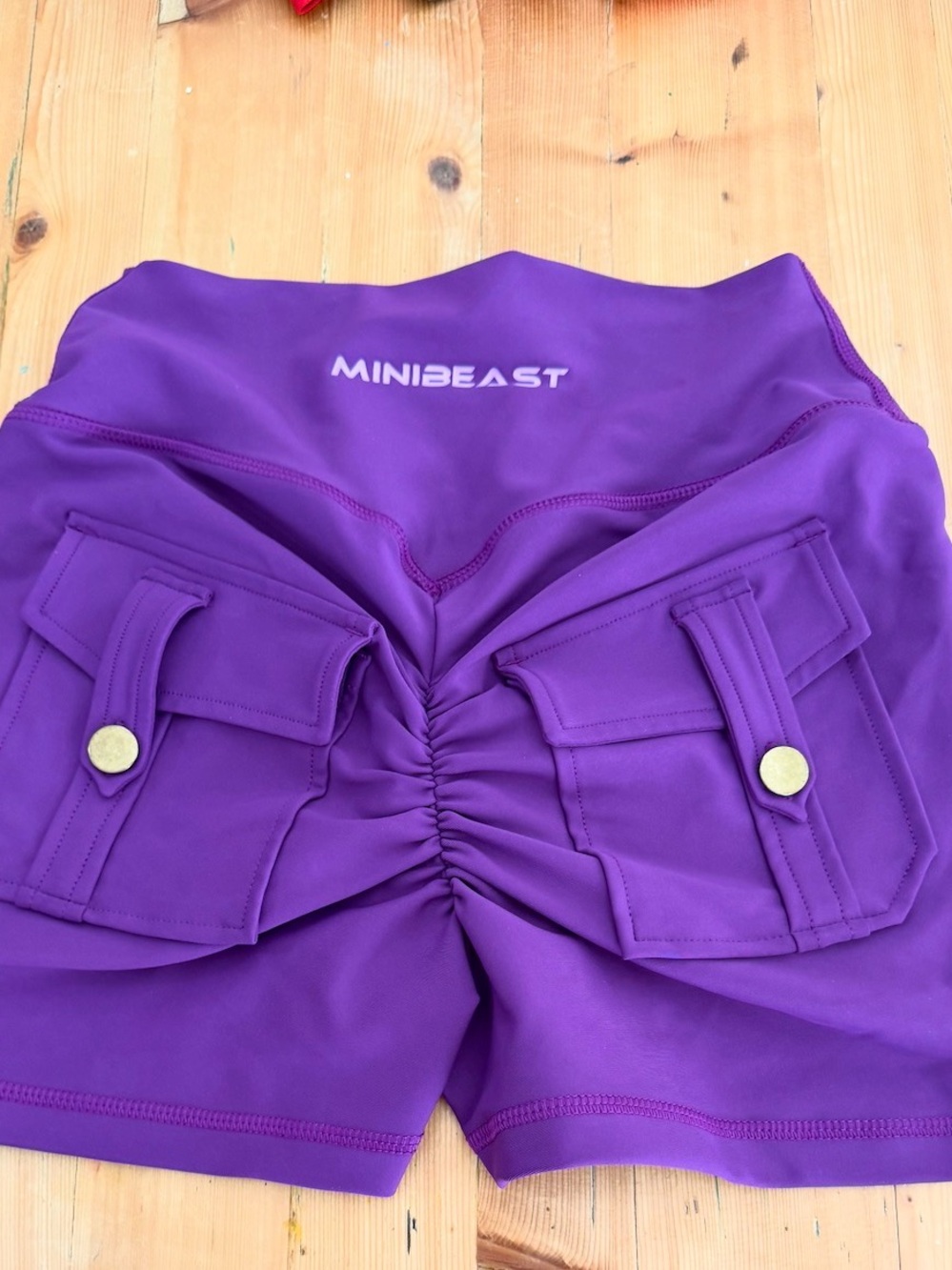 MINIBEAST Women's Purple High-Waist Ruched Cargo Athletic Shorts